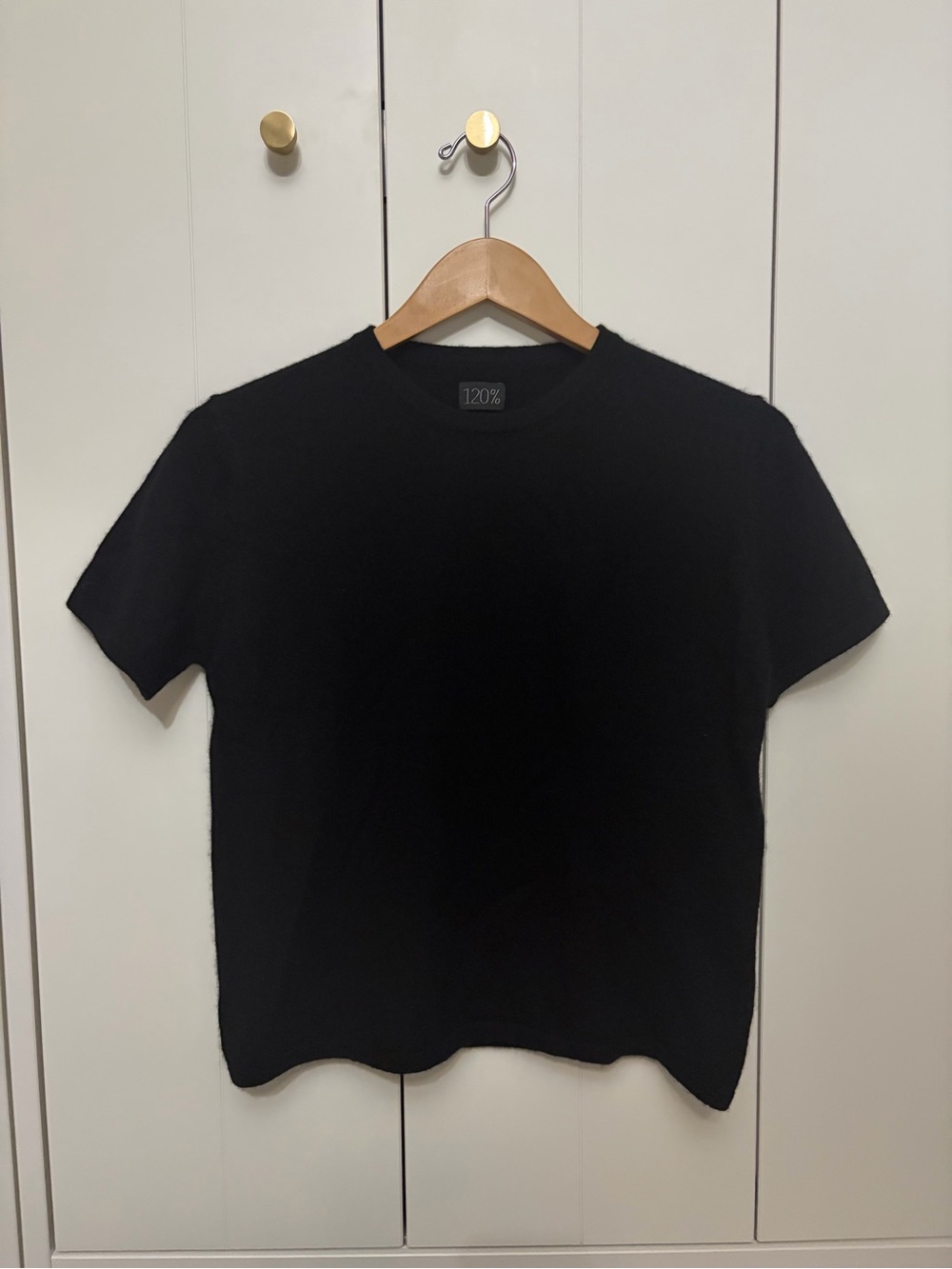 Lino 120% Women's Black Short-Sleeve 100% Cashmere Tee Sweater